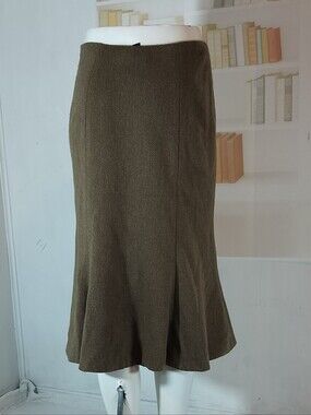 Lauren Ralph Lauren Olive Green A-Line Midi Skirt